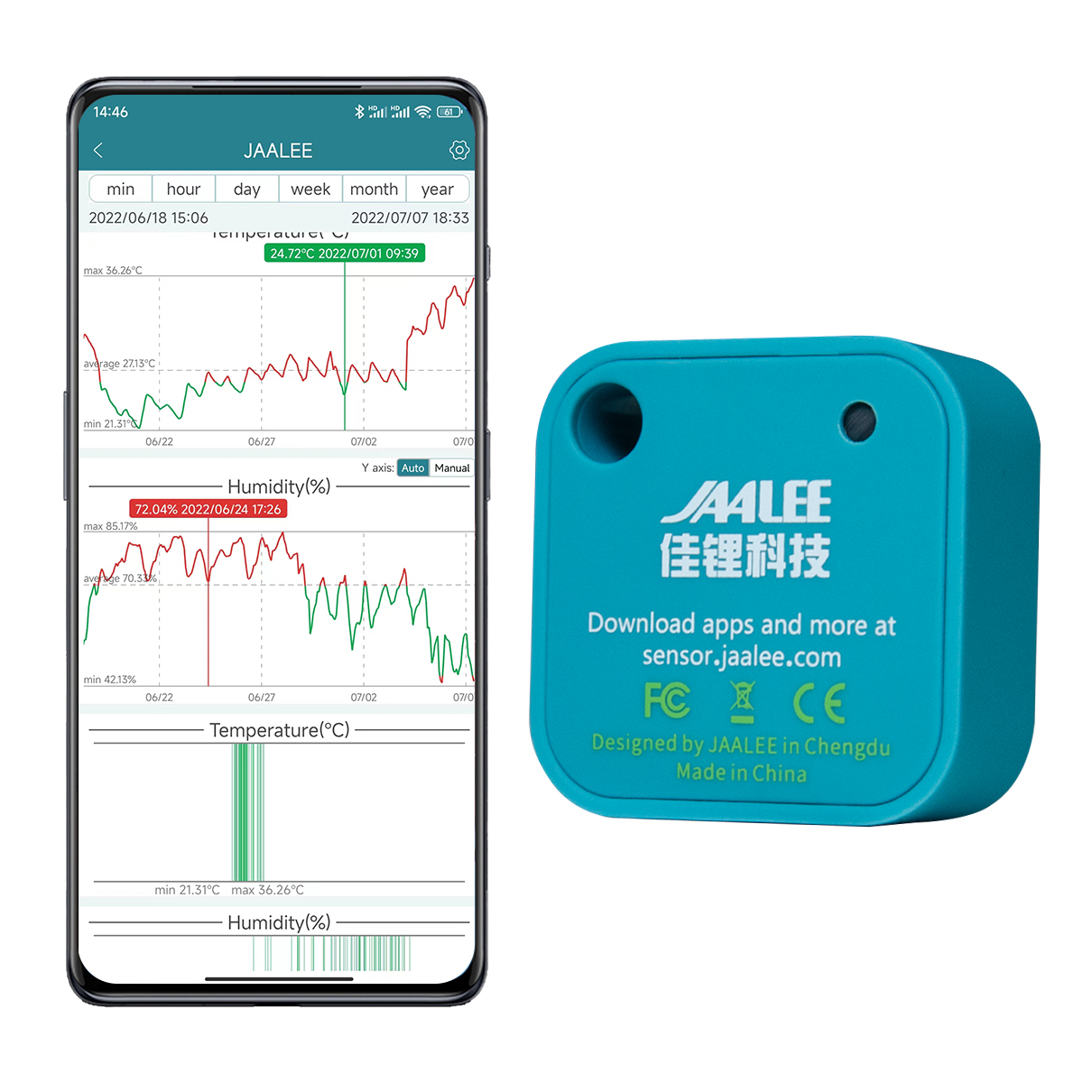 Digital Hygrometer Probe - jaalee JHT Temperatur-/Feuchtigkeits-/Taupunkt-/VPD-Sensor, Thermometer/Hygrometer, Logger, Exportmonitor,