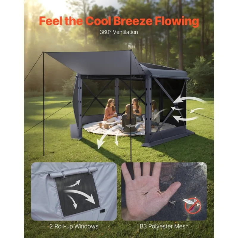 Screen Top Mesh - 12x12ft 6-Seitiges Aufklappbares Pavillon-Zelt Bissfestes Netzgewebe