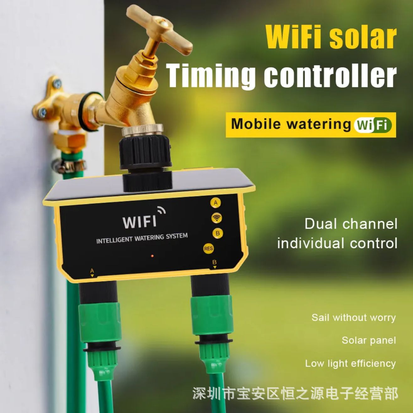 Timer Dual Outlet - Tuya WiFi Solar-Bewässerungssteuerung, Doppelauslass-Bewässerungstimer für Rasen,