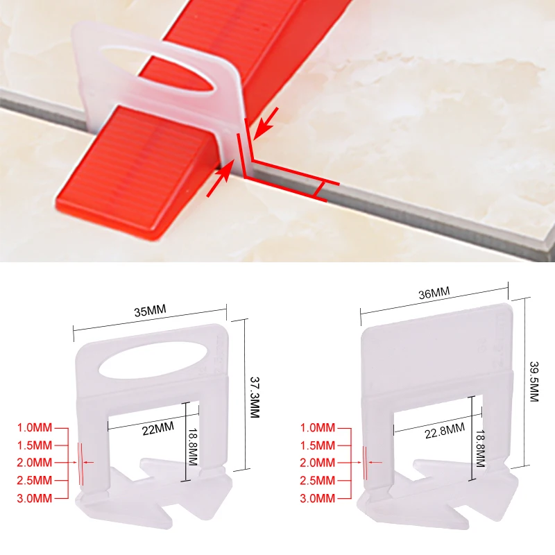 Ceramic Tile Floor - 100 Stück 1/1,5/2/2,5/3mm Keramikfliesen-Nivellierclips Fliesen-Nivelliersystem Wand-Boden-Fliesenabstandhalter