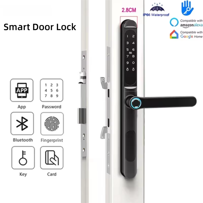 Glass Door Hinge - Intelligentes Türschloss mit Fingerabdruck/Passwort/IC-Karte/Schlüssel/Entsperrfunktion, kompatibel mit