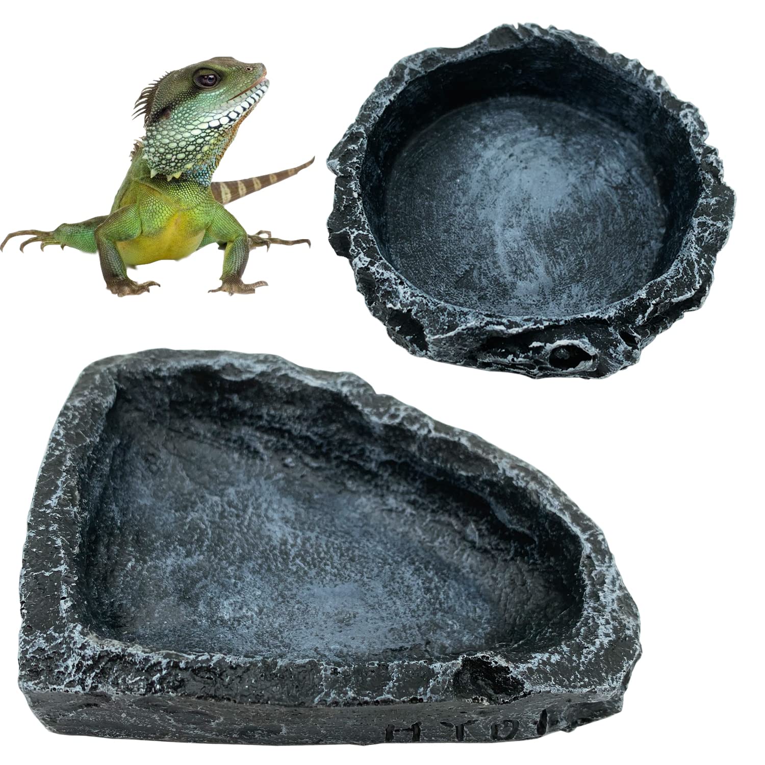 Water Dish Reptile - 1/2er-Pack Reptilien-Futterschale Eckförmig, Reptilien-Wasserschale Futterschüssel Terrarium-Schalen
