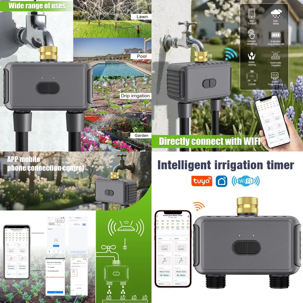 Timer Dual Outlet - WAP01 WLAN-App-gesteuerter Doppel-Schlauch-Bewässerungstimer, intelligenter Timer mit