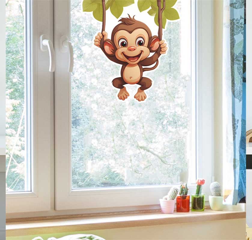 Pvc Panel Background - Niedlicher kleiner Affe, Wohnzimmer-Hintergrunddekoration, Wandaufkleber, selbstklebende