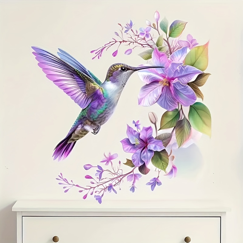 Pvc Panel Background - 1 lila Blumen- und Kolibri-Aufkleber, abnehmbarer