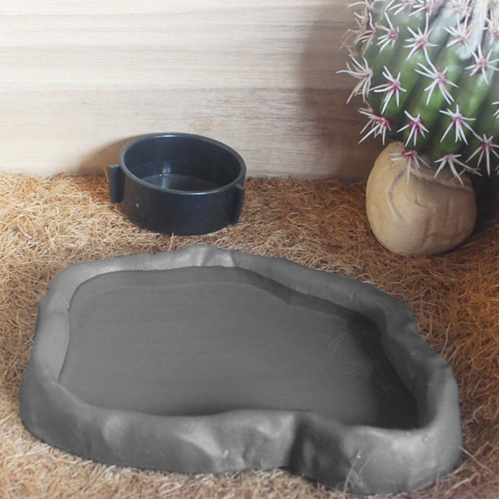 Water Dish Reptile - Reptilien-Futterspender, Kunststoff-Imitations-Rock-Design, Futternapf für Schildkröten, Eidechsen,