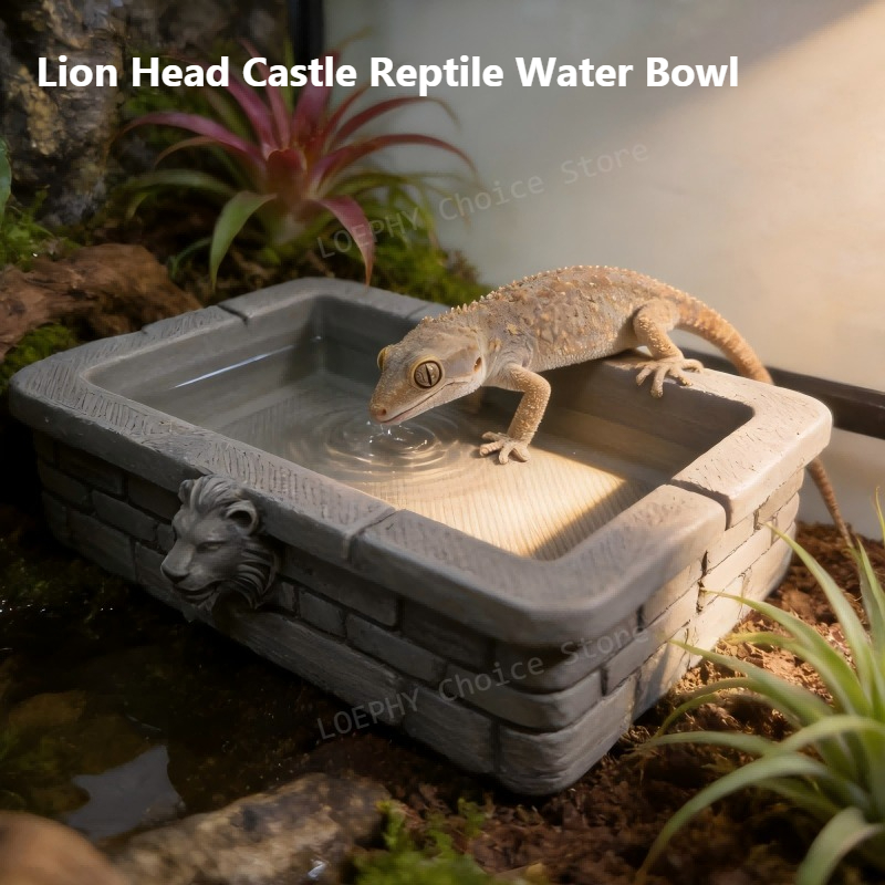Water Dish Reptile - 3D-gedruckte PETG-Kunststein-Wasserschale „Löwenkopf“ für Reptilien –