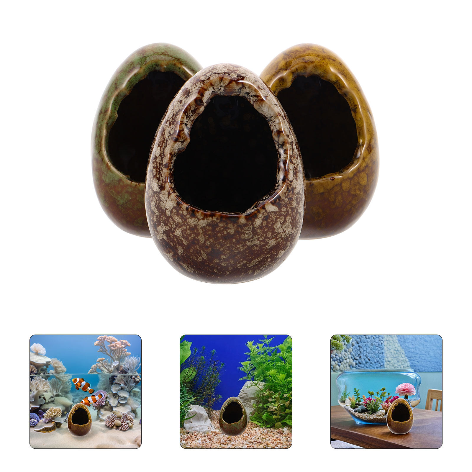 Hide Cave Ceramic - 3-teiliges Fischversteck Aquarium Deko-Set Keramik Falscher